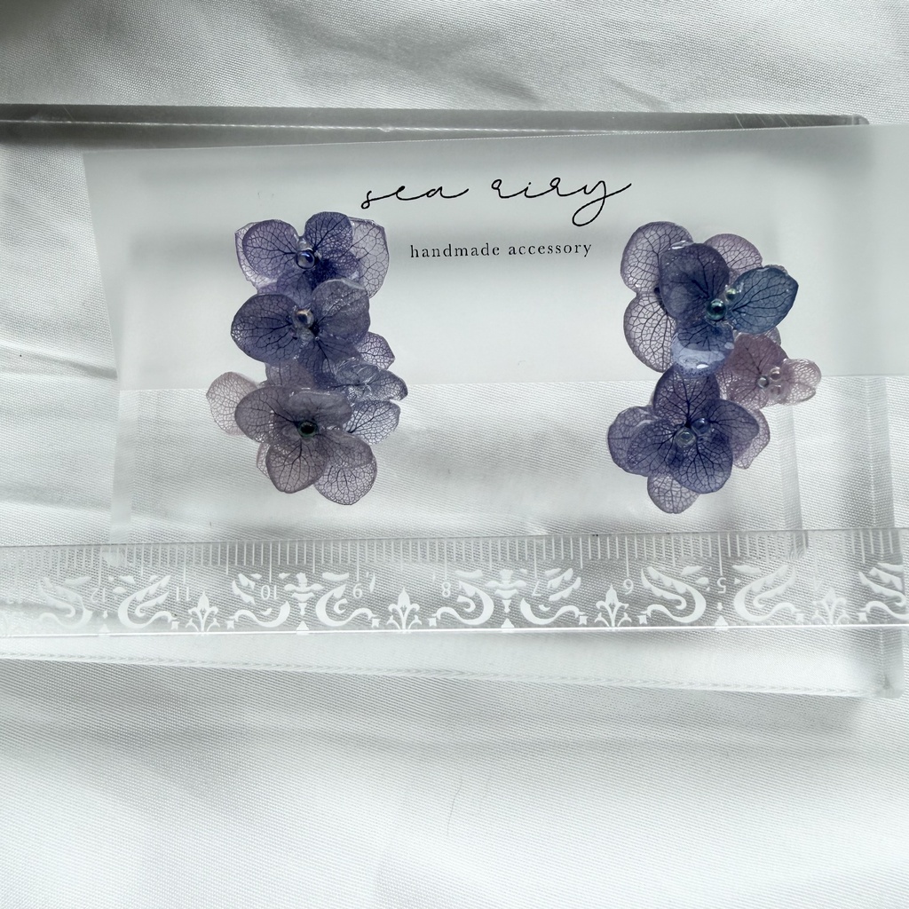 no.363 紫陽花連なるピアス 本物のお花 紫陽花 パープルmix バブル サージカルステンレス ピアス