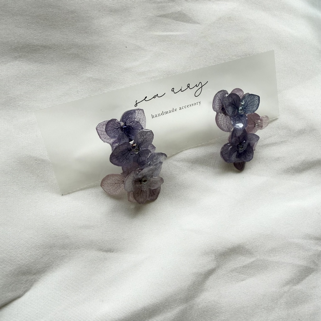 no.363 紫陽花連なるピアス 本物のお花 紫陽花 パープルmix バブル サージカルステンレス ピアス