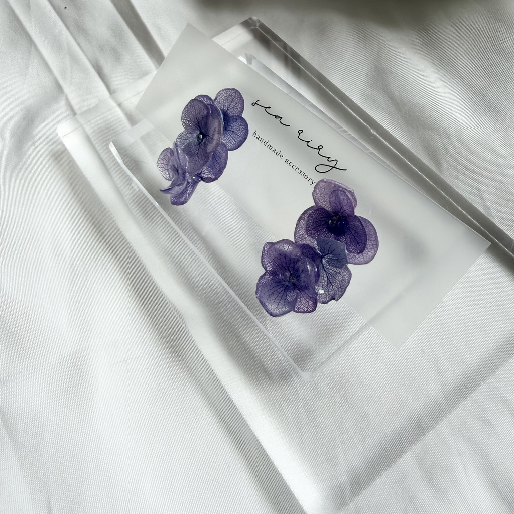 no.364 紫陽花連なるピアス 本物のお花 紫陽花 パープル バブル サージカルステンレス ピアス