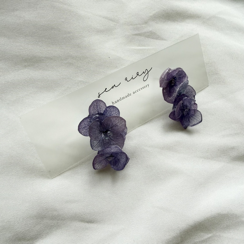 no.364 紫陽花連なるピアス 本物のお花 紫陽花 パープル バブル サージカルステンレス ピアス