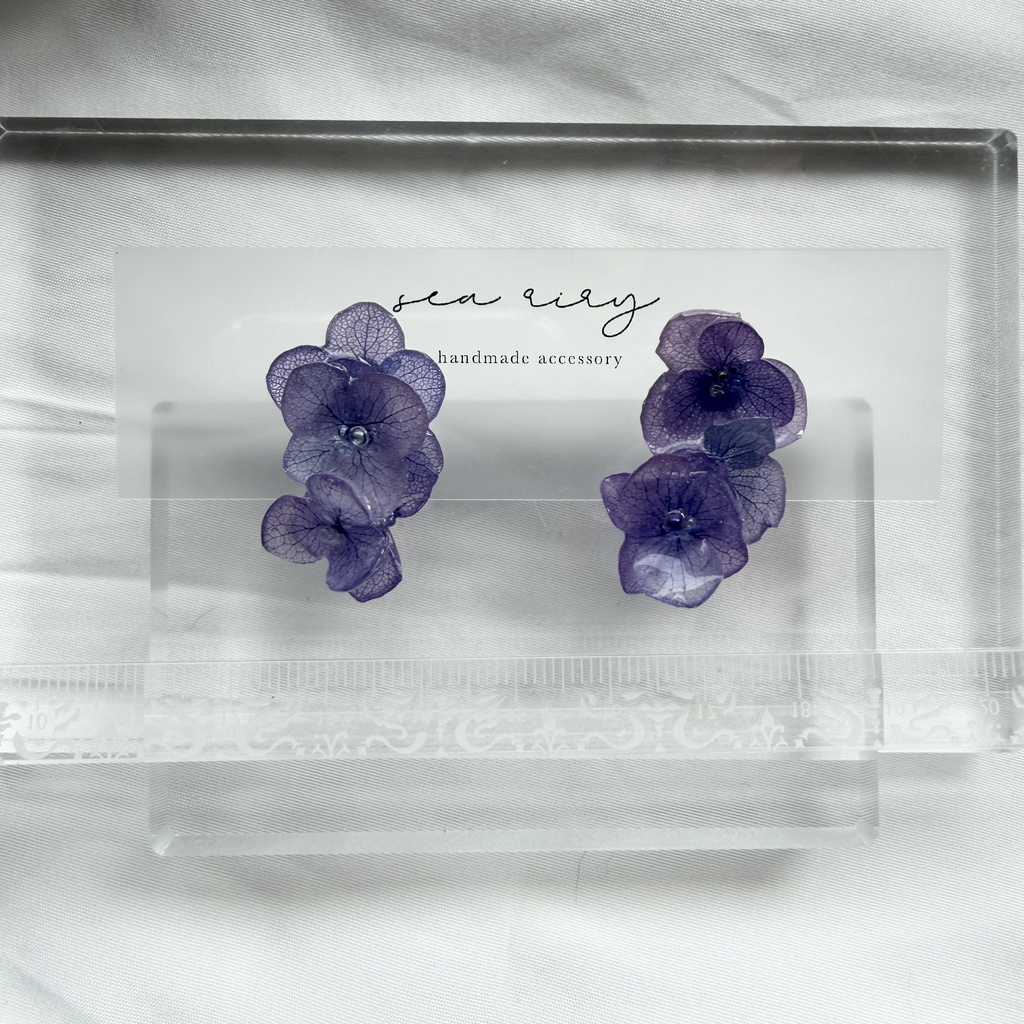 no.364 紫陽花連なるピアス 本物のお花 紫陽花 パープル バブル サージカルステンレス ピアス