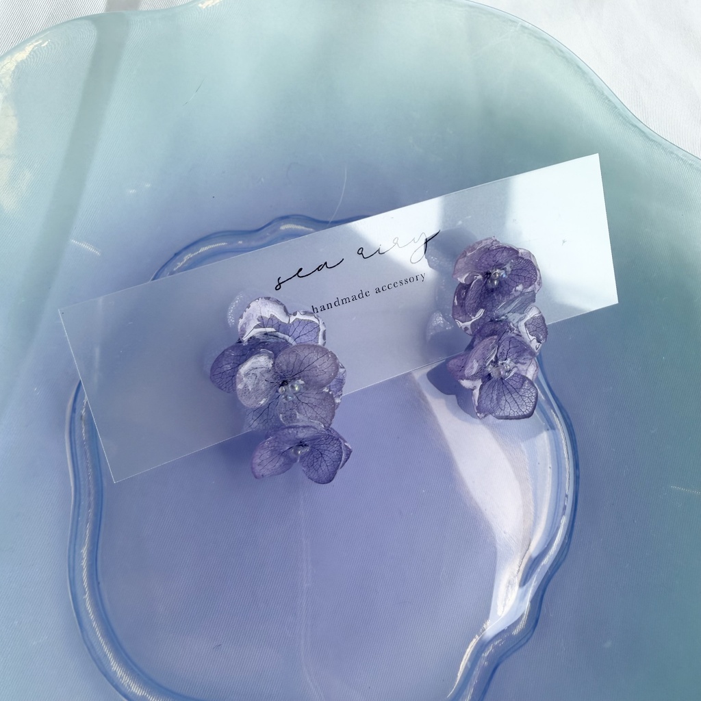 no.364 紫陽花連なるピアス 本物のお花 紫陽花 パープル バブル サージカルステンレス ピアス
