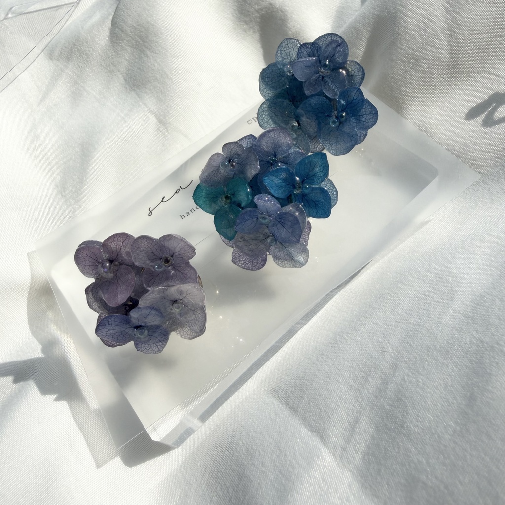 no.369 再販 ブルーグラデの紫陽花の帯留 本物のお花 紫陽花 アジサイ 帯留 和装小物 着物