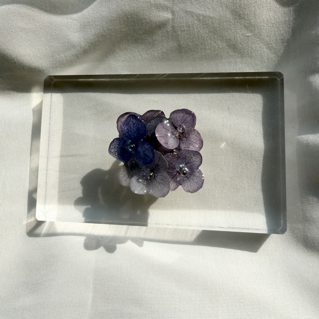 no.370 再販 パープルmixの紫陽花の帯留 本物のお花 紫陽花 アジサイ 帯留 和装小物 着物