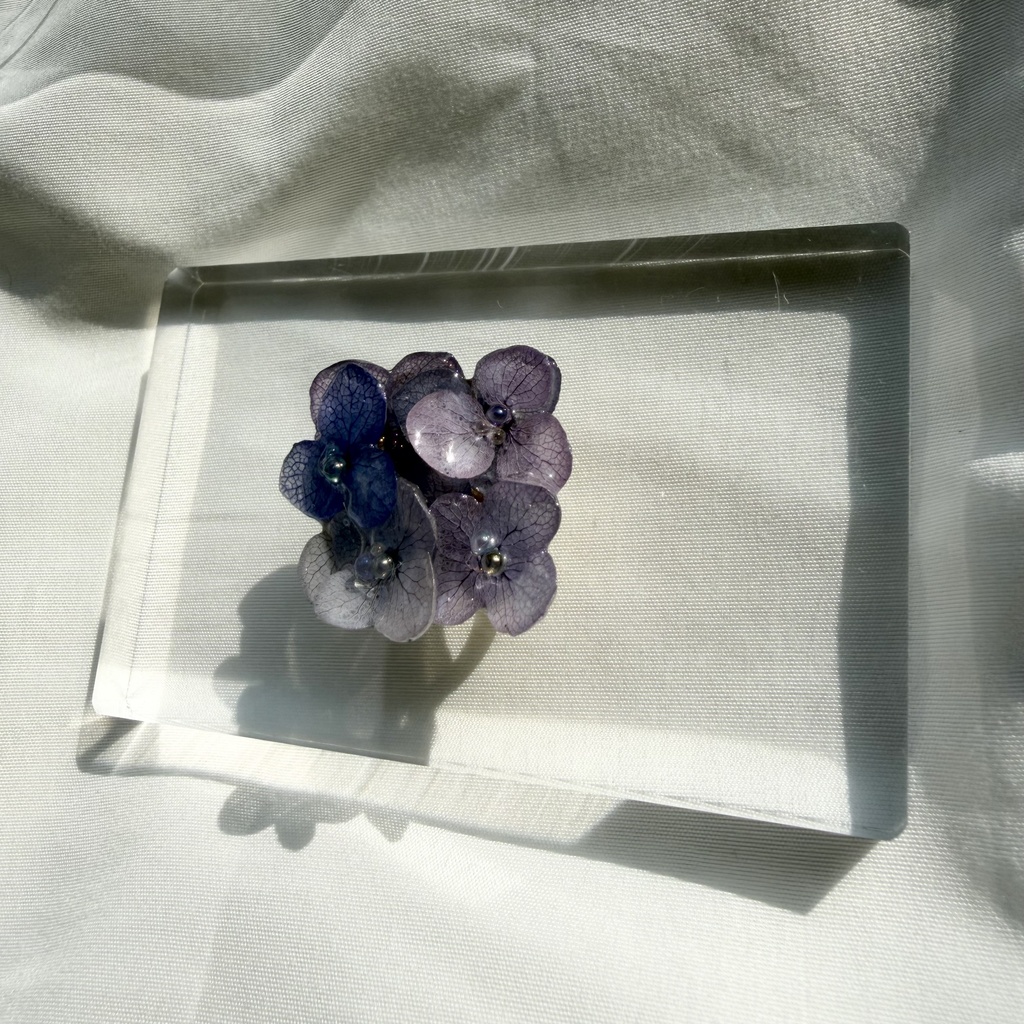 no.370 再販 パープルmixの紫陽花の帯留 本物のお花 紫陽花 アジサイ 帯留 和装小物 着物