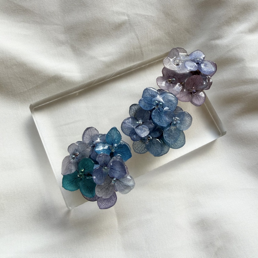 no.370 再販 パープルmixの紫陽花の帯留 本物のお花 紫陽花 アジサイ 帯留 和装小物 着物