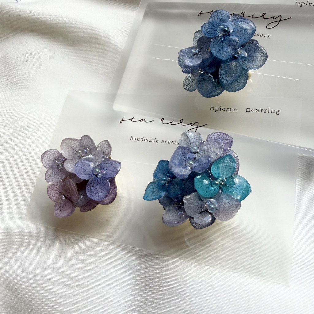 no.371 再販 ブルーmixの紫陽花の帯留 本物のお花 紫陽花 アジサイ 帯留 和装小物 着物