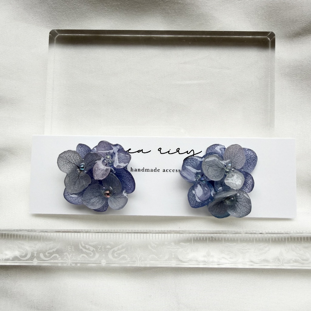 no.372 再販 パープルmixの紫陽花ピアス 本物のお花 アジサイ あじさい ブルー サージカルステンレス