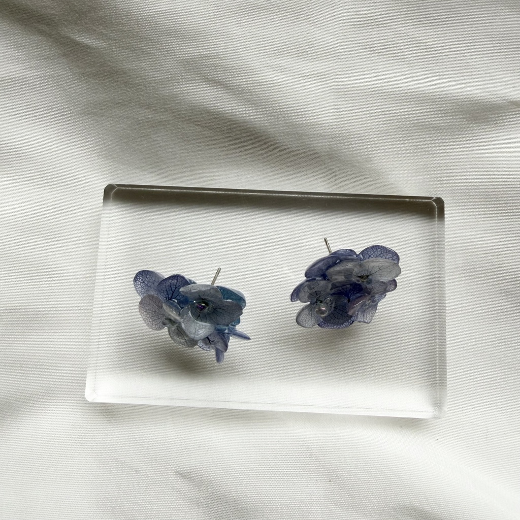 no.372 再販 パープルmixの紫陽花ピアス 本物のお花 アジサイ あじさい ブルー サージカルステンレス