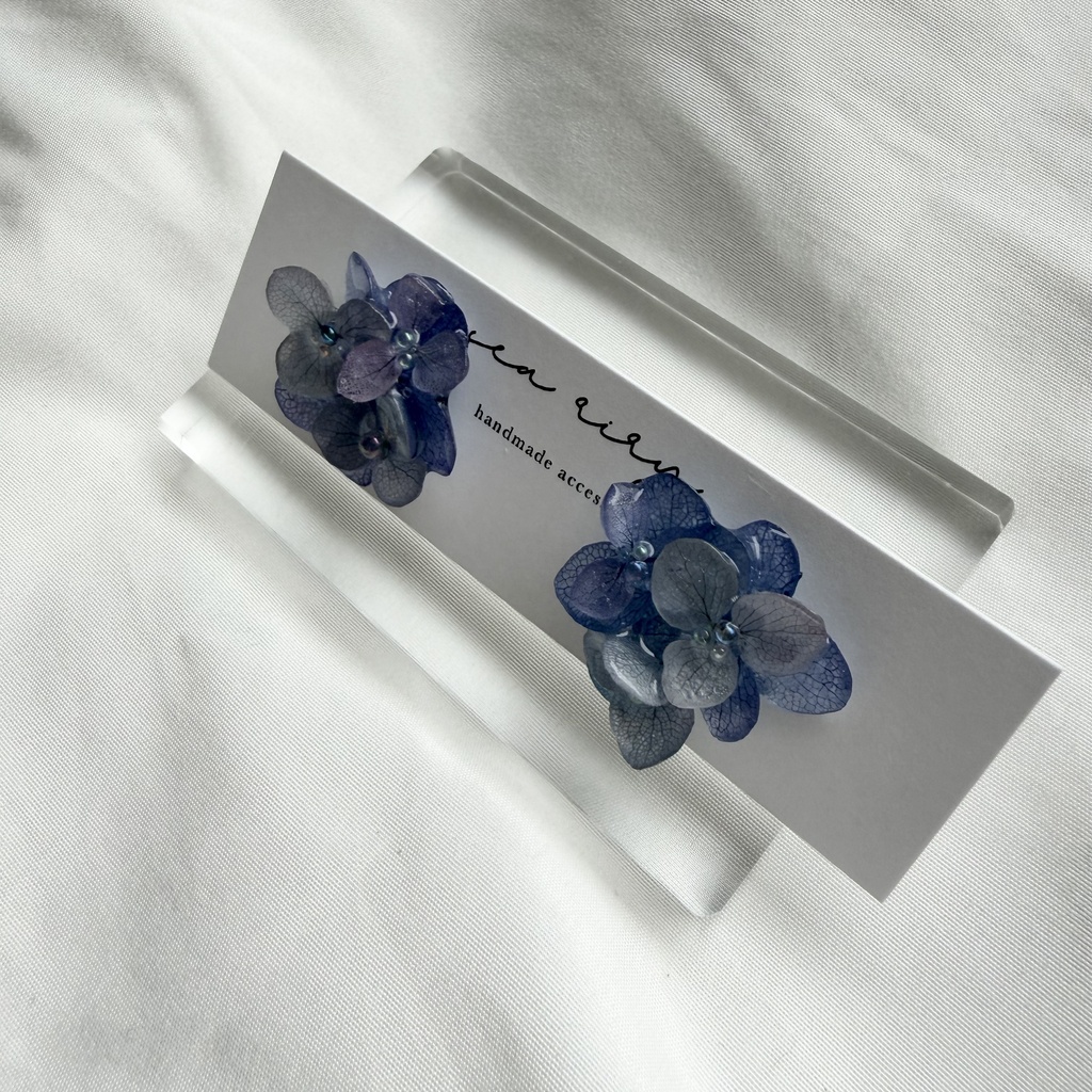 no.372 再販 パープルmixの紫陽花ピアス 本物のお花 アジサイ あじさい ブルー サージカルステンレス