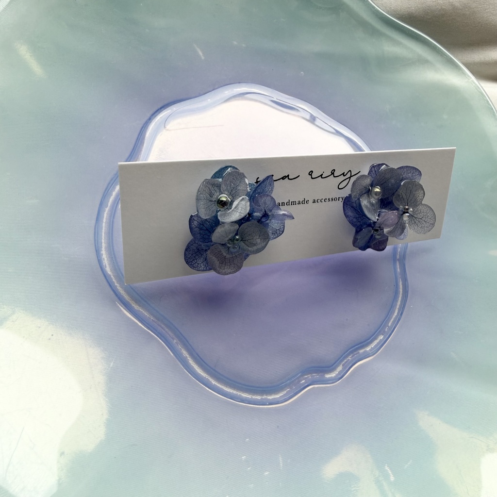 no.372 再販 パープルmixの紫陽花ピアス 本物のお花 アジサイ あじさい ブルー サージカルステンレス