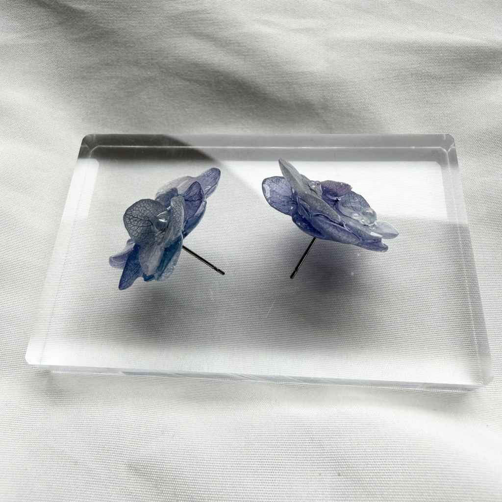 no.372 再販 パープルmixの紫陽花ピアス 本物のお花 アジサイ あじさい ブルー サージカルステンレス