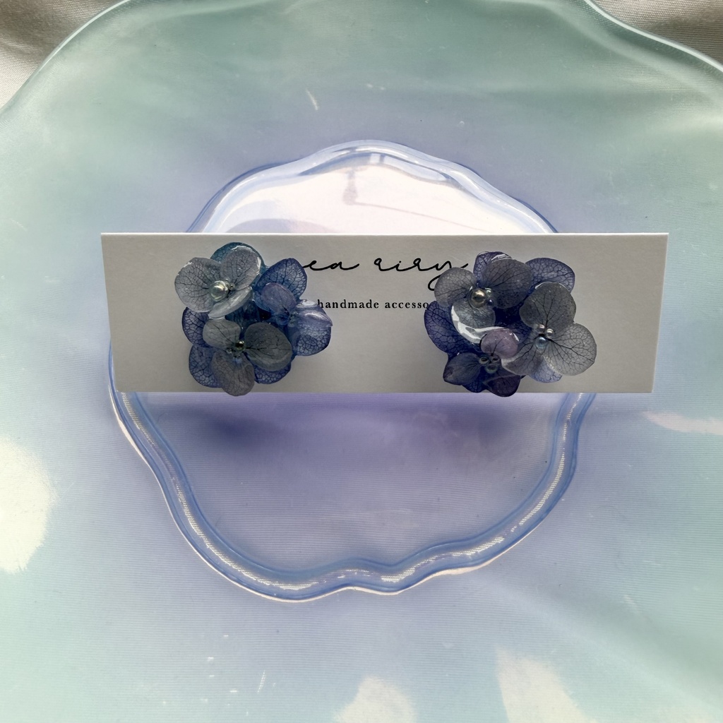 no.372 再販 パープルmixの紫陽花ピアス 本物のお花 アジサイ あじさい ブルー サージカルステンレス