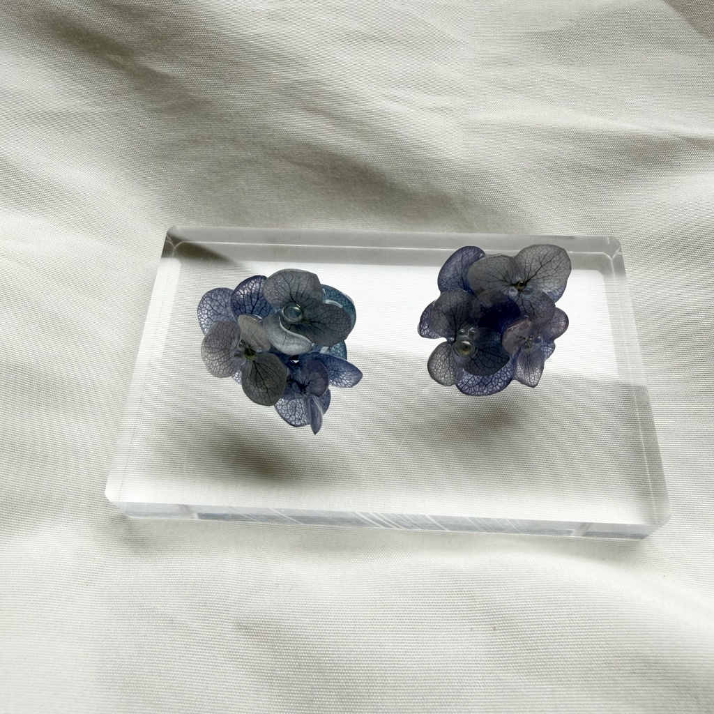 no.372 再販 パープルmixの紫陽花ピアス 本物のお花 アジサイ あじさい ブルー サージカルステンレス