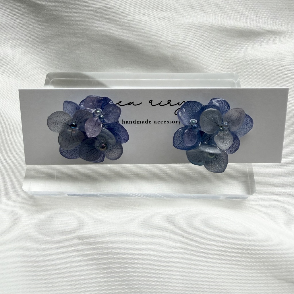 no.372 再販 パープルmixの紫陽花ピアス 本物のお花 アジサイ あじさい ブルー サージカルステンレス