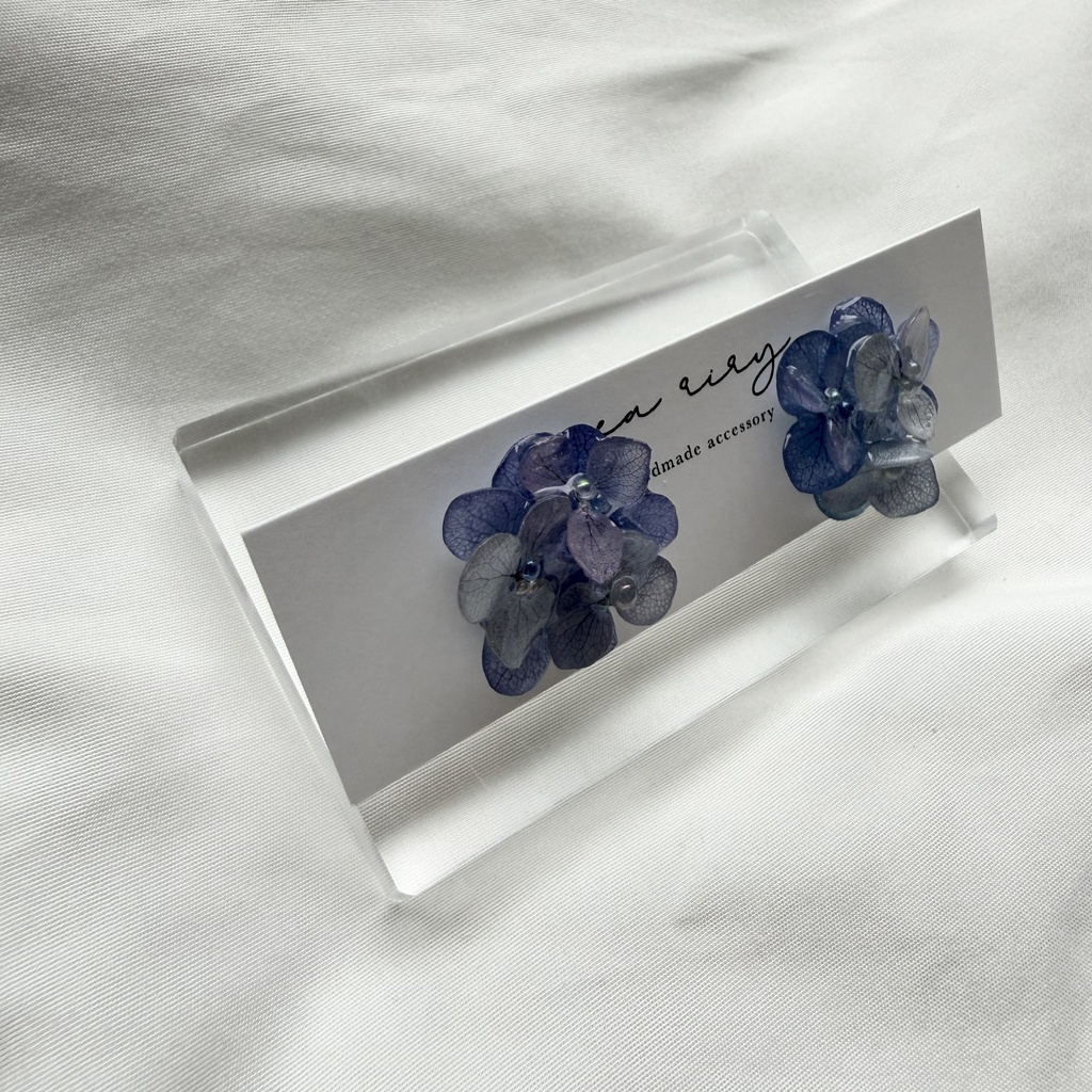 no.372 再販 パープルmixの紫陽花ピアス 本物のお花 アジサイ あじさい ブルー サージカルステンレス