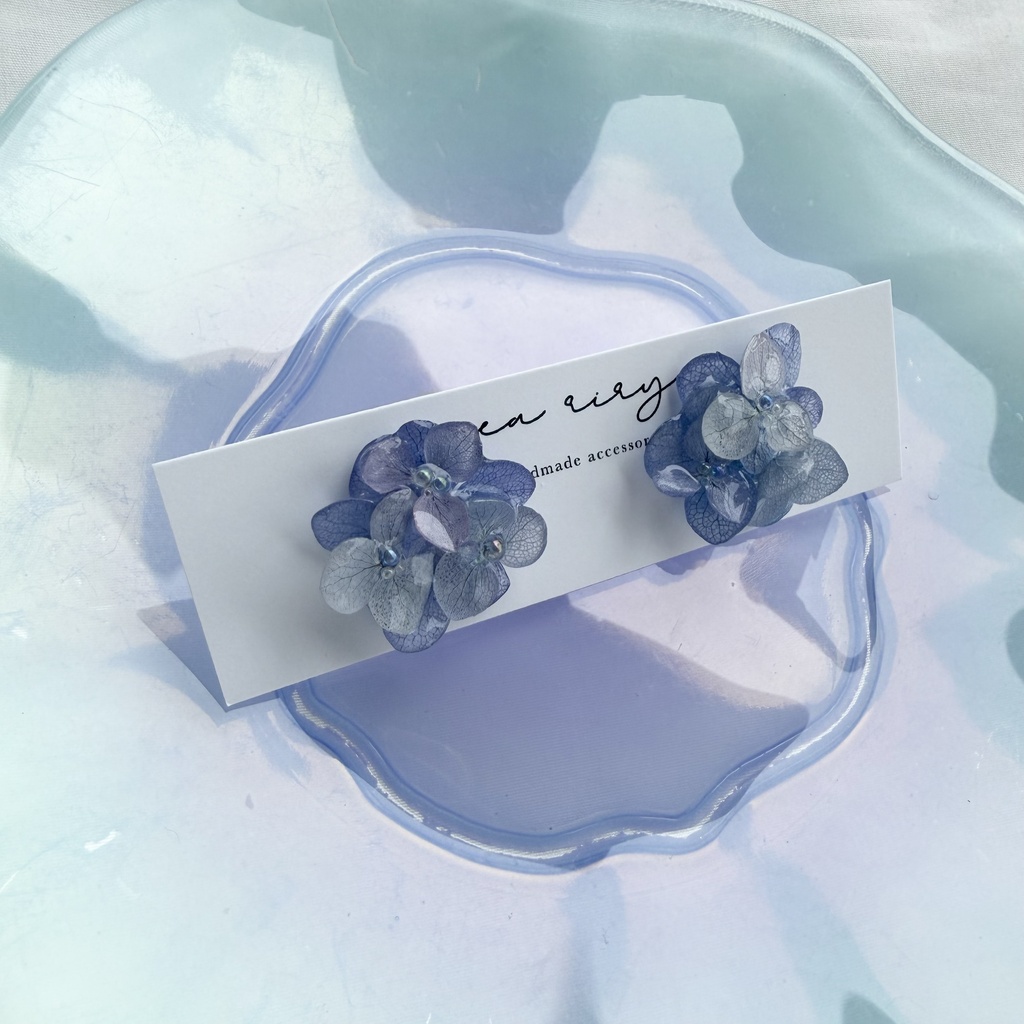 no.372 再販 パープルmixの紫陽花ピアス 本物のお花 アジサイ あじさい ブルー サージカルステンレス