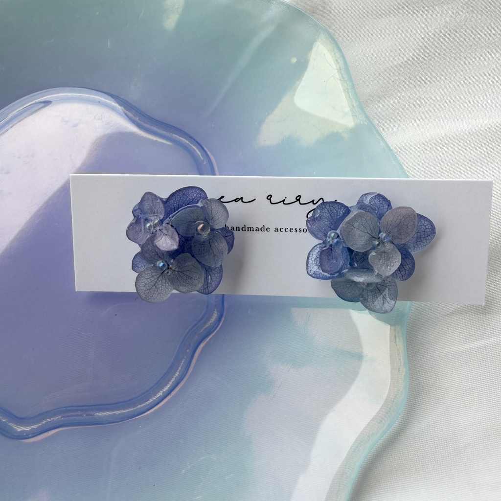 no.372 再販 パープルmixの紫陽花ピアス 本物のお花 アジサイ あじさい ブルー サージカルステンレス