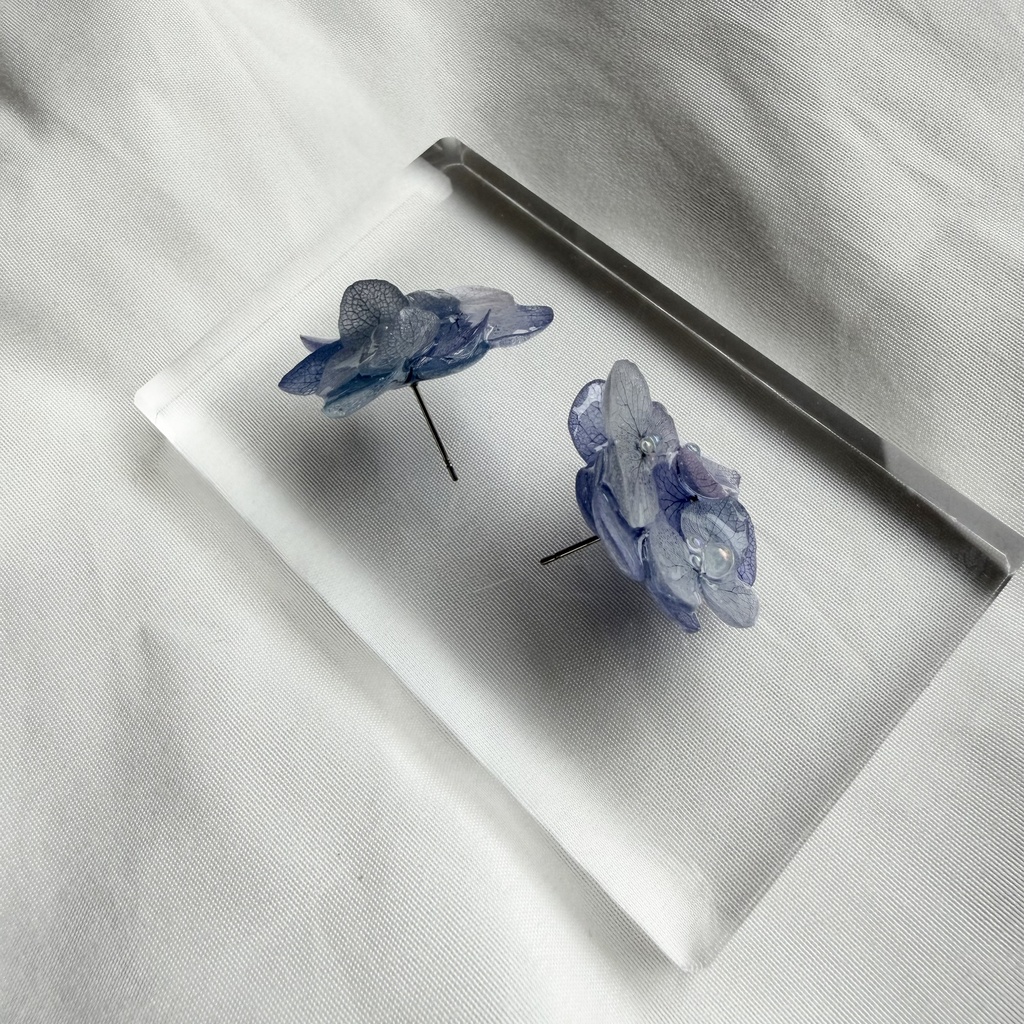 no.372 再販 パープルmixの紫陽花ピアス 本物のお花 アジサイ あじさい ブルー サージカルステンレス