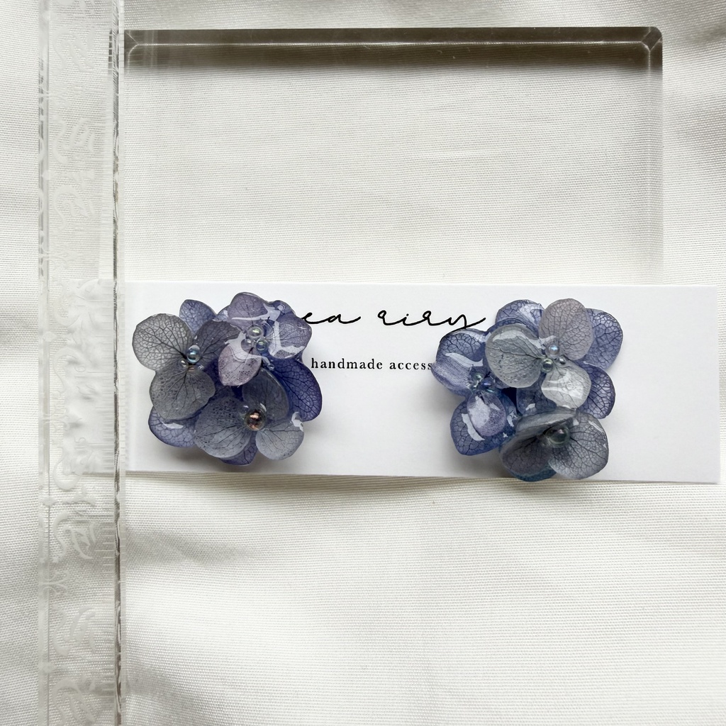 no.372 再販 パープルmixの紫陽花ピアス 本物のお花 アジサイ あじさい ブルー サージカルステンレス