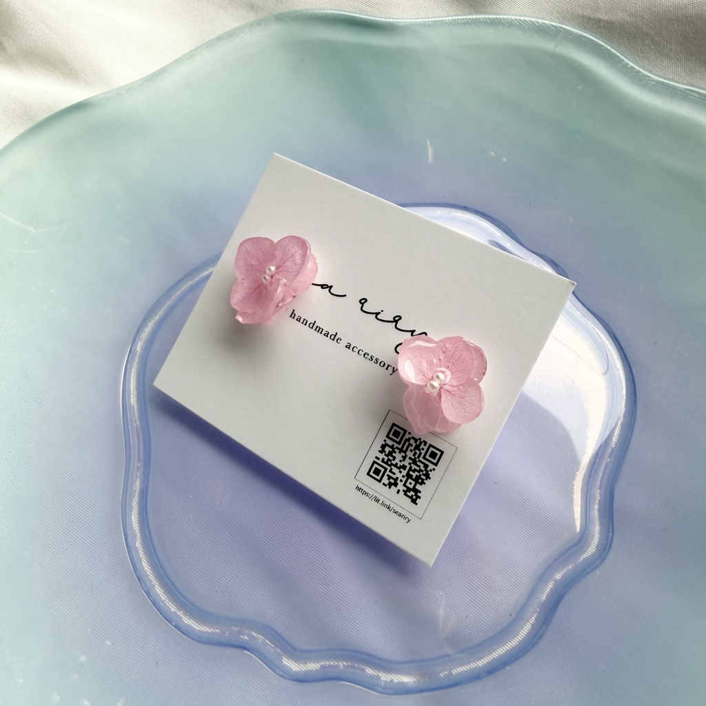 no.374 再販 ちいさなお花のピアス 本物のお花 アナベル 紫陽花 ピンク サージカルステンレス ピアス