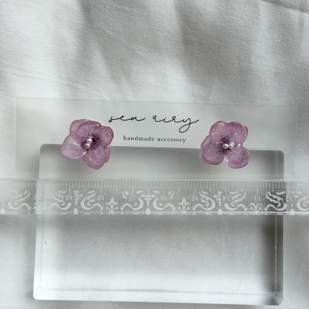 no.378 再販 ちいさなお花のピアス 本物のお花 アナベル 紫陽花 ピンク サージカルステンレス ピアス