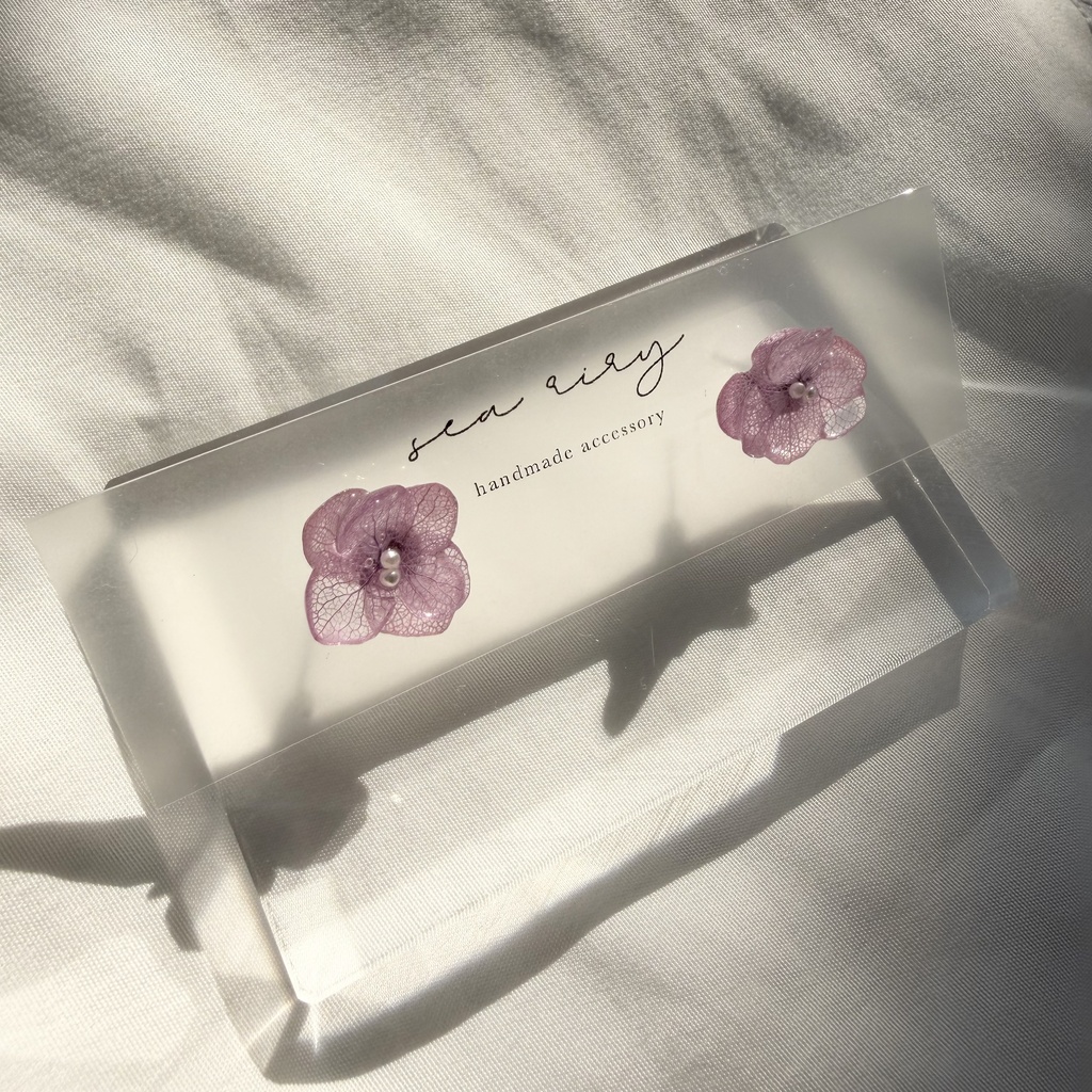 no.378 再販 ちいさなお花のピアス 本物のお花 アナベル 紫陽花 ピンク サージカルステンレス ピアス