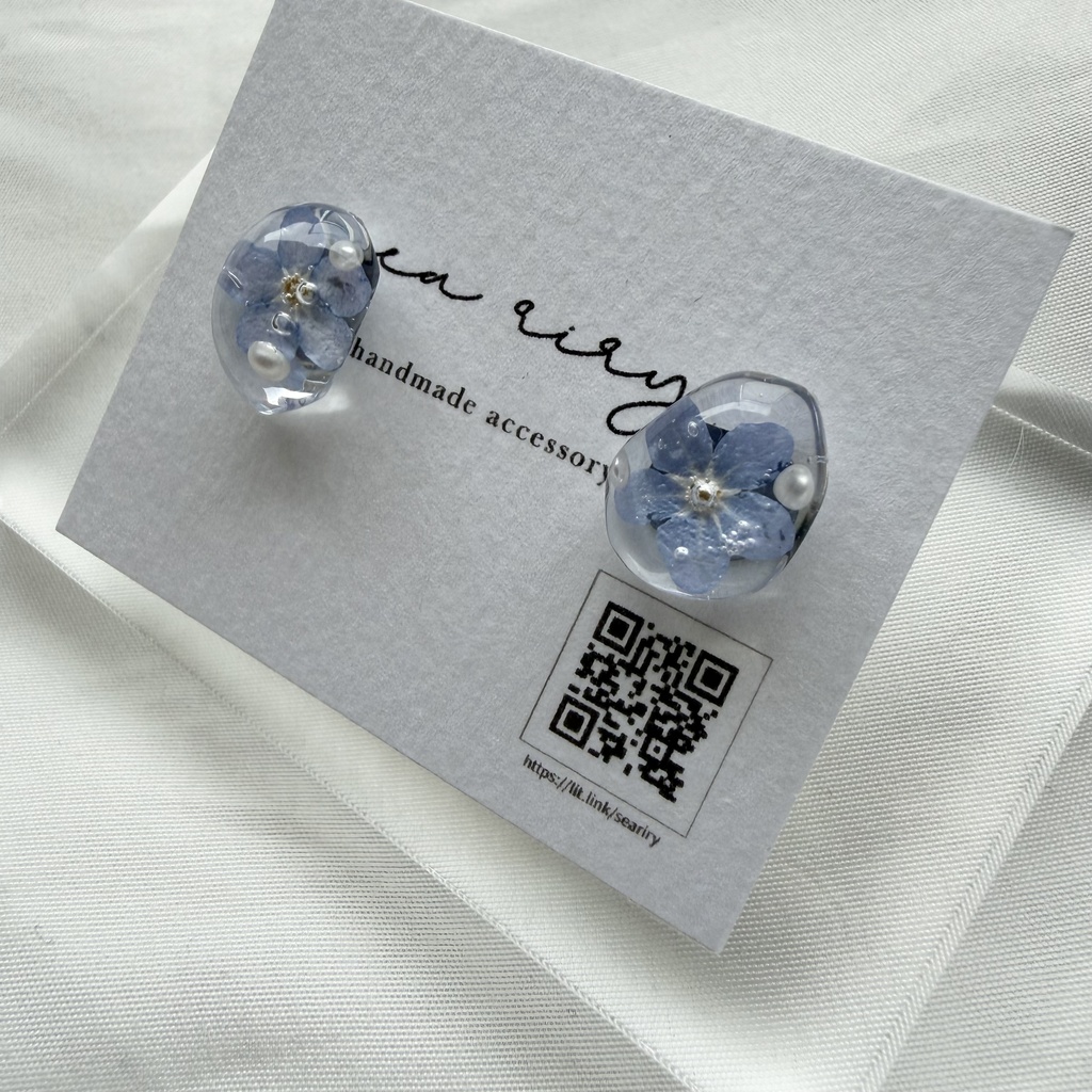 no.379 勿忘草の1粒ピアス 忘れな草 ブルー パール サージカルステンレス ピアス ハンドメイドピアス