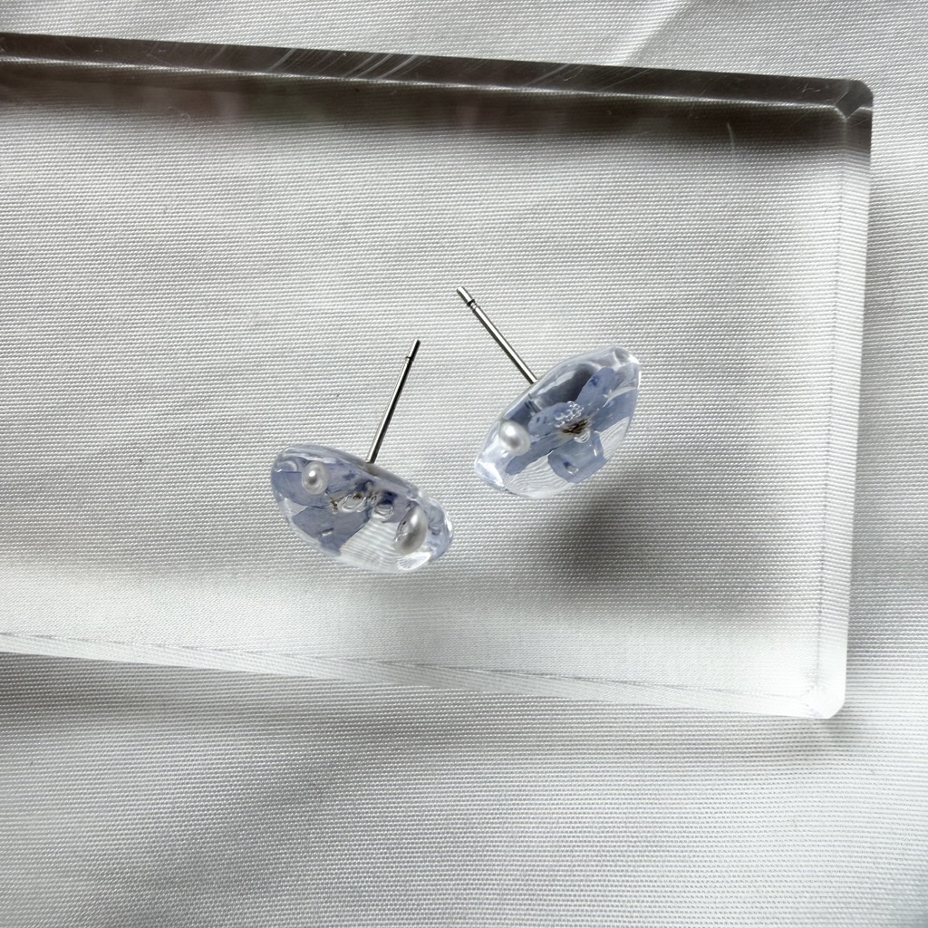 no.379 勿忘草の1粒ピアス 忘れな草 ブルー パール サージカルステンレス ピアス ハンドメイドピアス