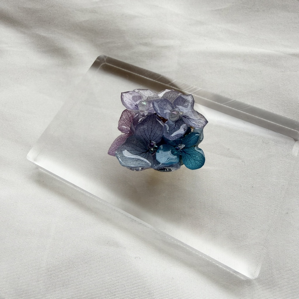 no.381 再販 パープルmixの紫陽花の帯留 本物のお花 紫陽花 アジサイ 帯留 和装小物 着物