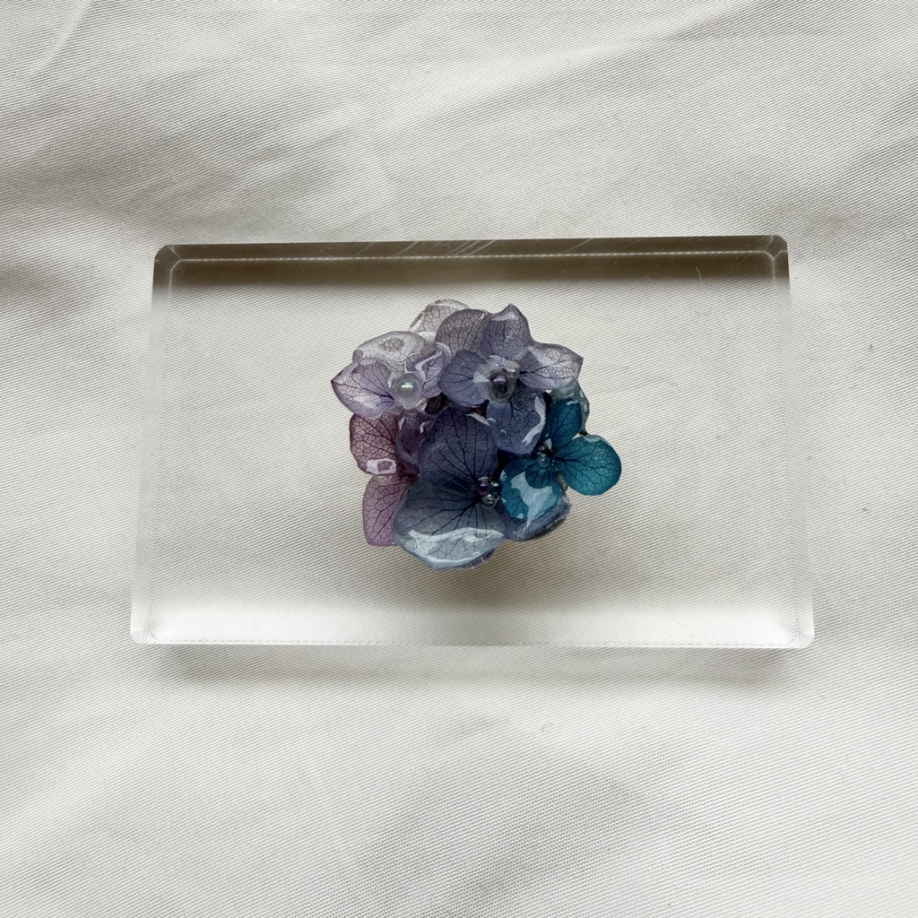 no.381 再販 パープルmixの紫陽花の帯留 本物のお花 紫陽花 アジサイ 帯留 和装小物 着物
