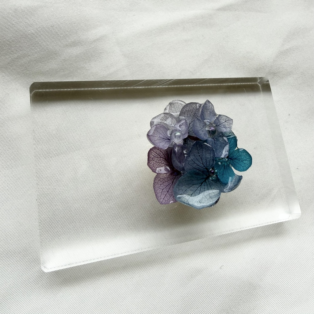no.381 再販 パープルmixの紫陽花の帯留 本物のお花 紫陽花 アジサイ 帯留 和装小物 着物