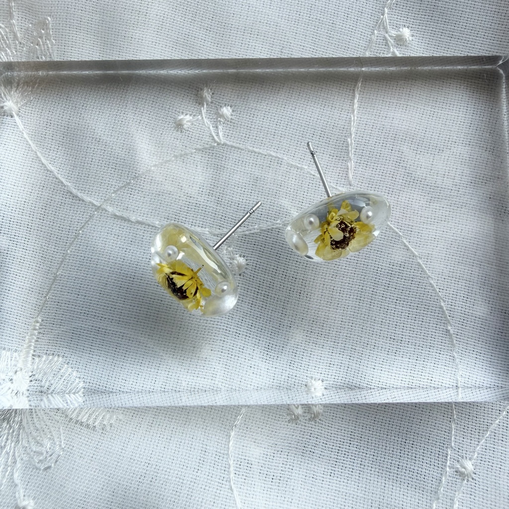 no.382 ちいさな向日葵の1粒ピアス ひまわり 向日葵 スターフラワー パール クリア ステンレス ピアス