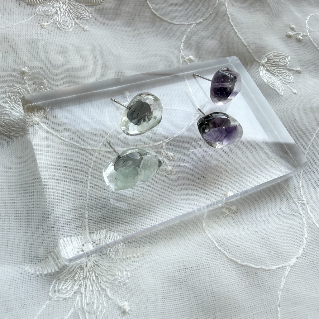 no.383 限定セット 天然石の鉱石ピアス レインボーフローライト 天然石 ステンレス ピアス ハンドメイド