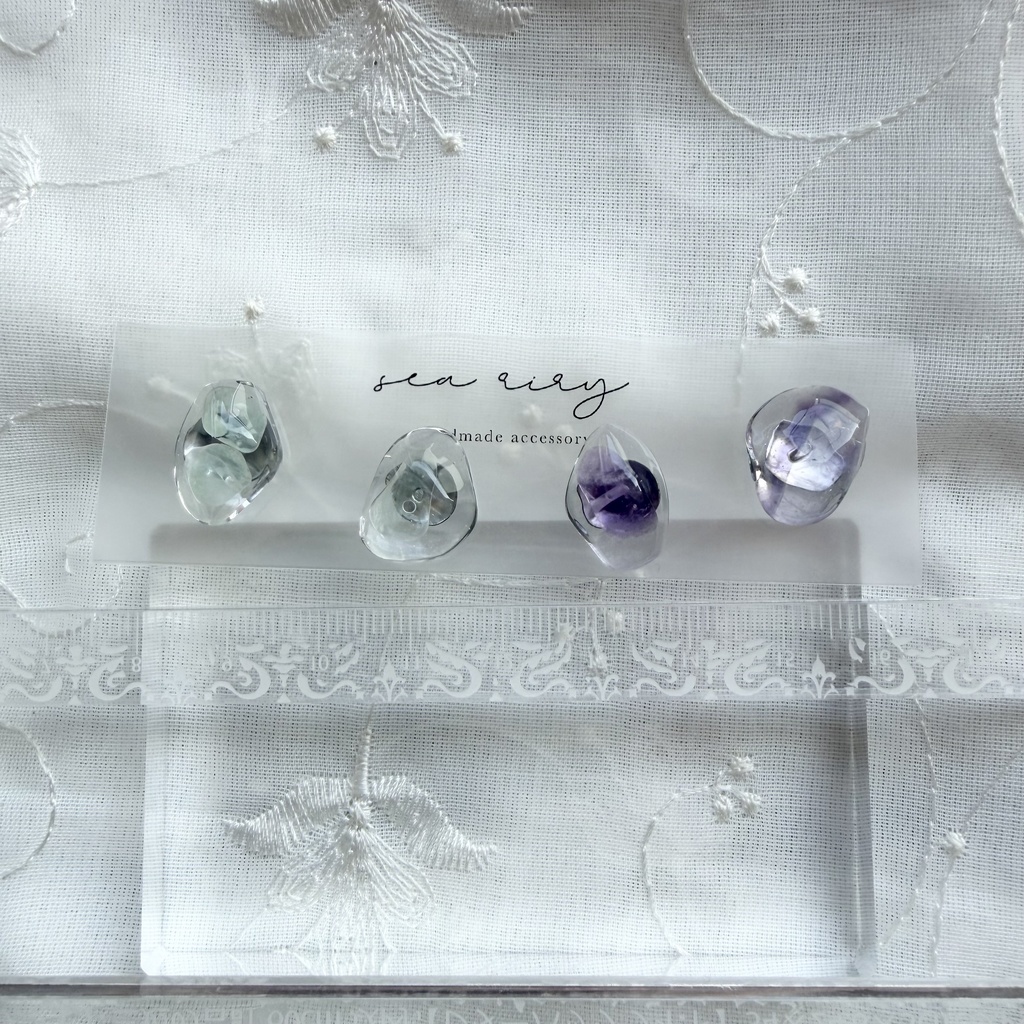 no.383 限定セット 天然石の鉱石ピアス レインボーフローライト 天然石 ステンレス ピアス ハンドメイド