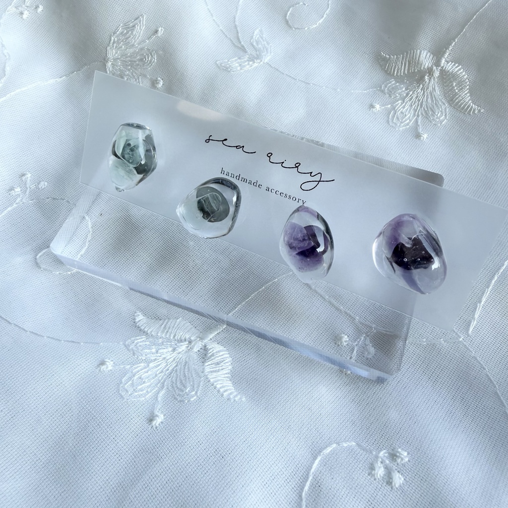 no.383 限定セット 天然石の鉱石ピアス レインボーフローライト 天然石 ステンレス ピアス ハンドメイド