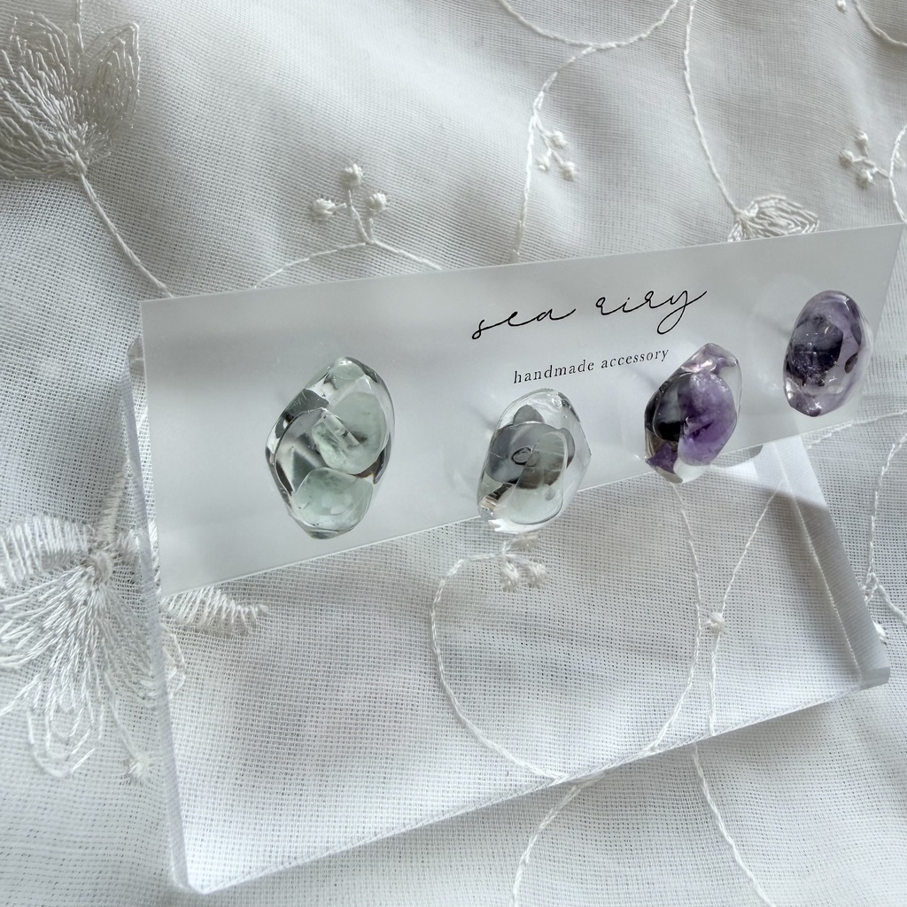 no.383 限定セット 天然石の鉱石ピアス レインボーフローライト 天然石 ステンレス ピアス ハンドメイド