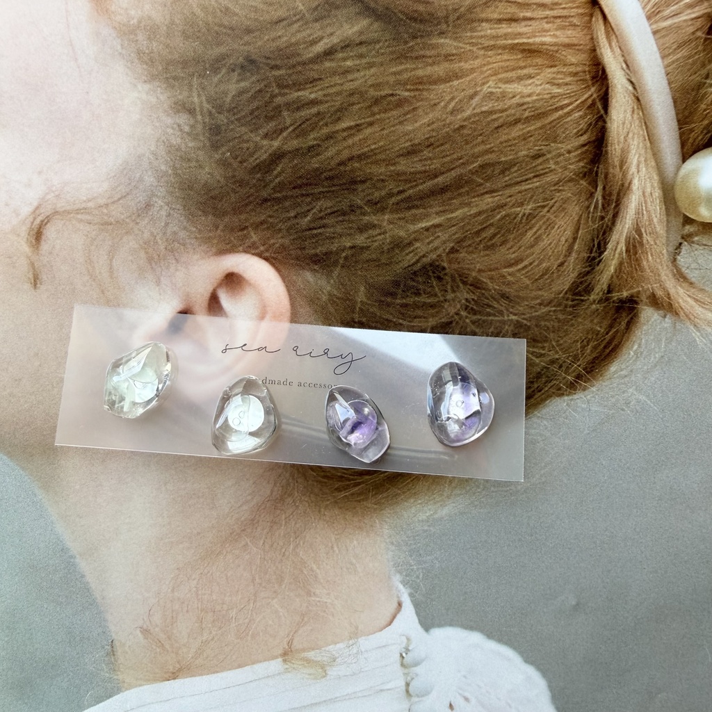 no.383 限定セット 天然石の鉱石ピアス レインボーフローライト 天然石 ステンレス ピアス ハンドメイド