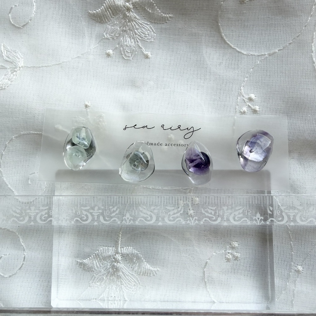 no.383 限定セット 天然石の鉱石ピアス レインボーフローライト 天然石 ステンレス ピアス ハンドメイド