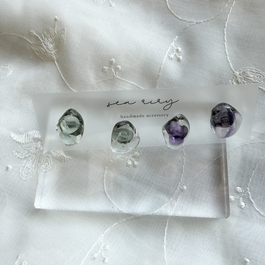 no.383 限定セット 天然石の鉱石ピアス レインボーフローライト 天然石 ステンレス ピアス ハンドメイド