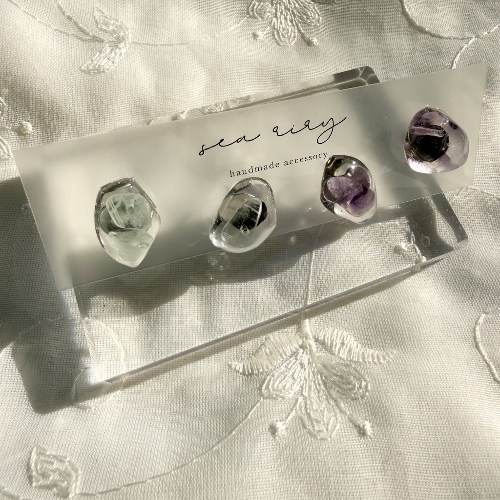 no.383 限定セット 天然石の鉱石ピアス レインボーフローライト 天然石 ステンレス ピアス ハンドメイド
