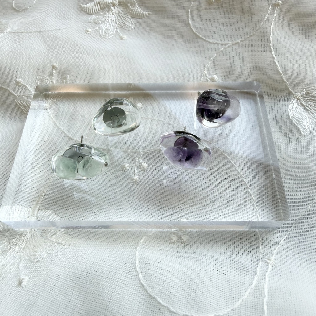 no.383 限定セット 天然石の鉱石ピアス レインボーフローライト 天然石 ステンレス ピアス ハンドメイド