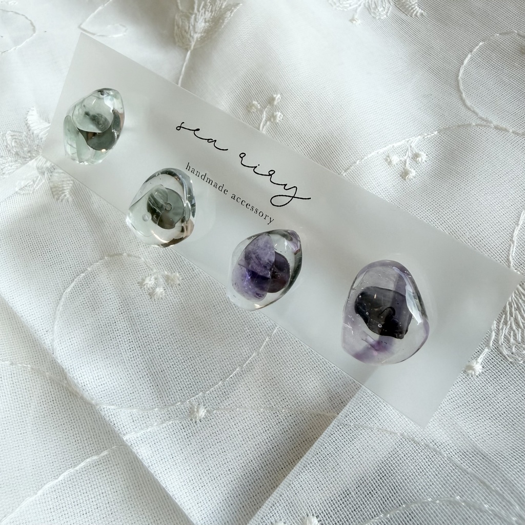 no.383 限定セット 天然石の鉱石ピアス レインボーフローライト 天然石 ステンレス ピアス ハンドメイド