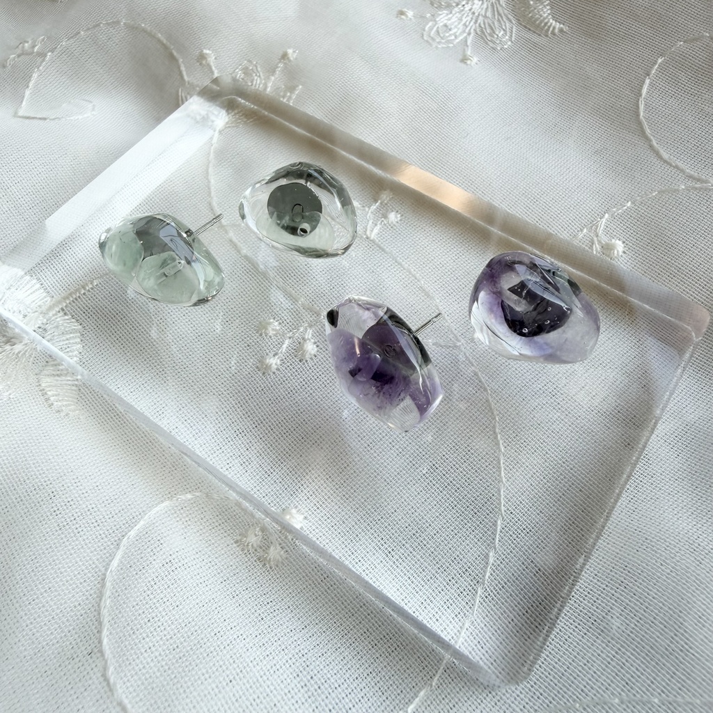 no.383 限定セット 天然石の鉱石ピアス レインボーフローライト 天然石 ステンレス ピアス ハンドメイド