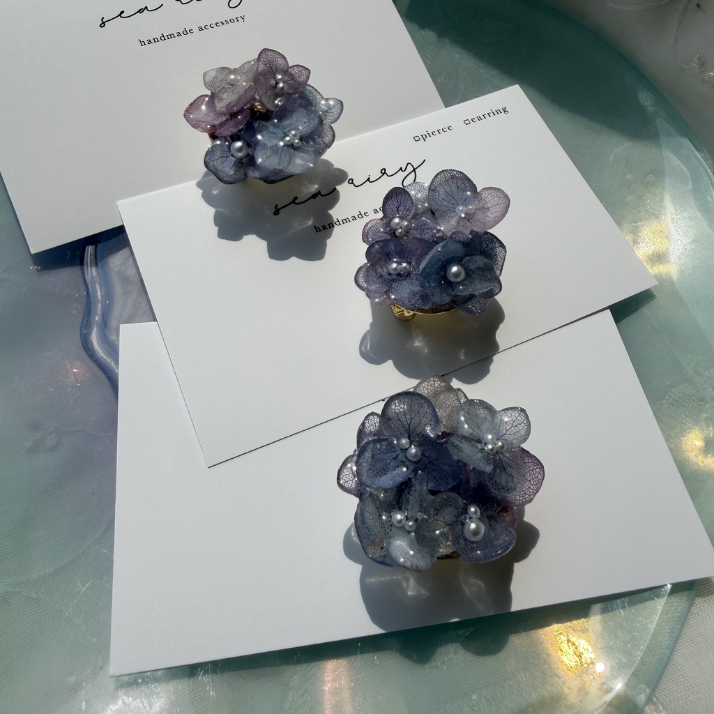 no.388 再販 ブルーmixの紫陽花の帯留 本物のお花 紫陽花 アジサイ 帯留 和装小物 着物
