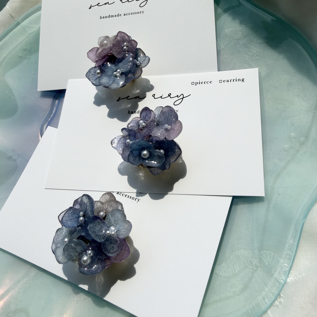 no.388 再販 ブルーmixの紫陽花の帯留 本物のお花 紫陽花 アジサイ 帯留 和装小物 着物