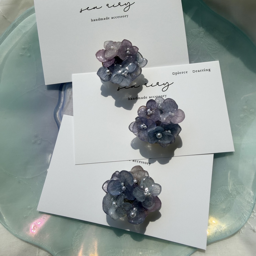 no.390 再販 ブルーmixの紫陽花の帯留 本物のお花 紫陽花 アジサイ 帯留 和装小物 着物