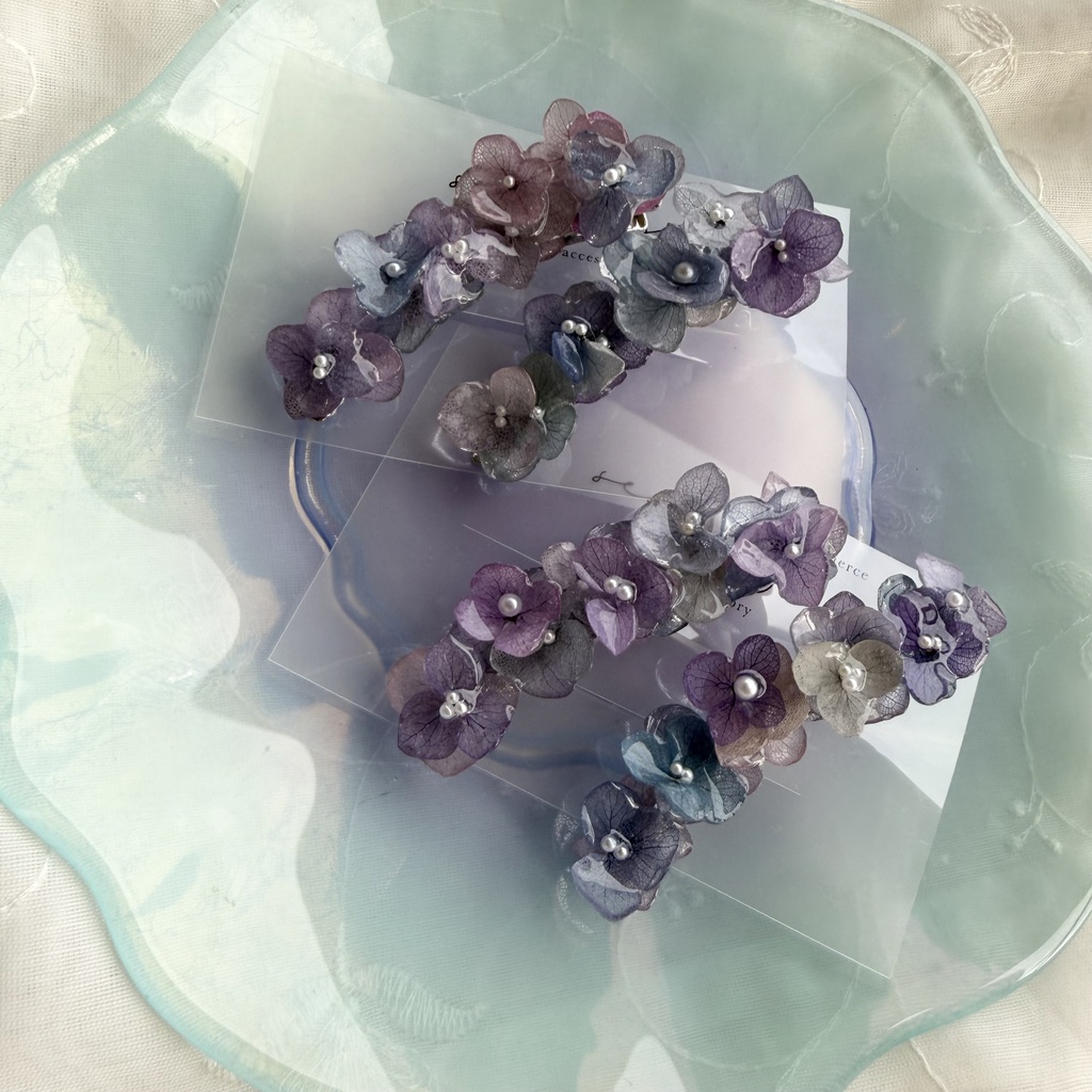 no.391 限定セット マーメイドの紫陽花ヘアクリップ 本物のお花 アジサイ ヘアクリップ 髪飾り 浴衣 着物