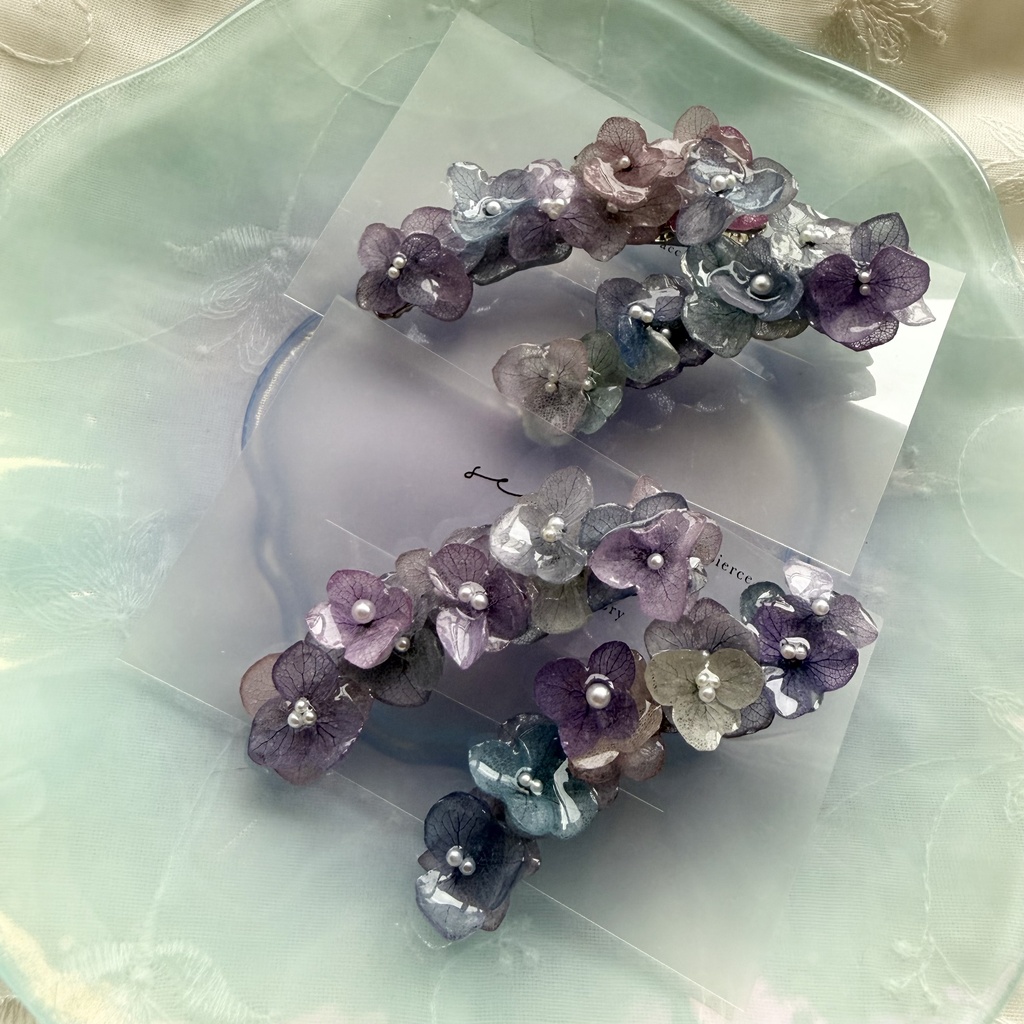 no.391 限定セット マーメイドの紫陽花ヘアクリップ 本物のお花 アジサイ ヘアクリップ 髪飾り 浴衣 着物