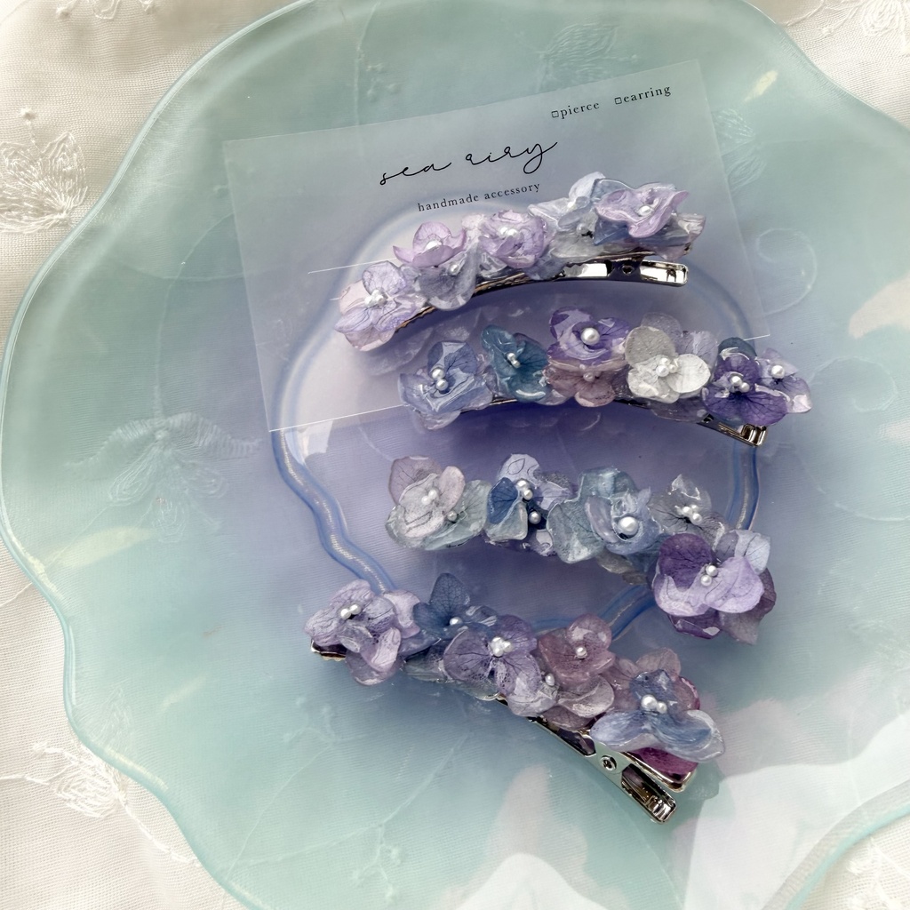 no.391 限定セット マーメイドの紫陽花ヘアクリップ 本物のお花 アジサイ ヘアクリップ 髪飾り 浴衣 着物